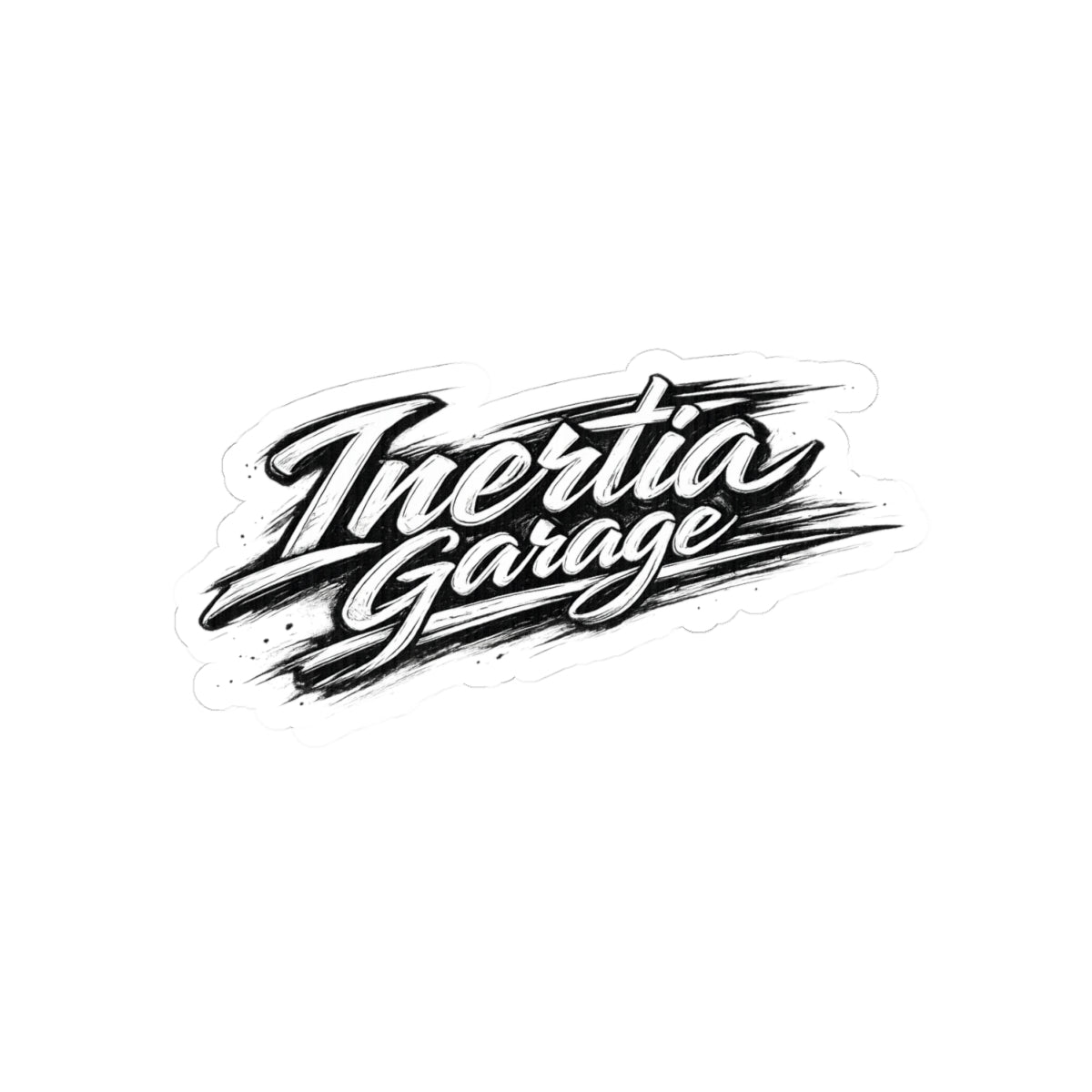 Inertia Garage Brush Script Sticker — Automotive Logo Kiss-Cut Decal