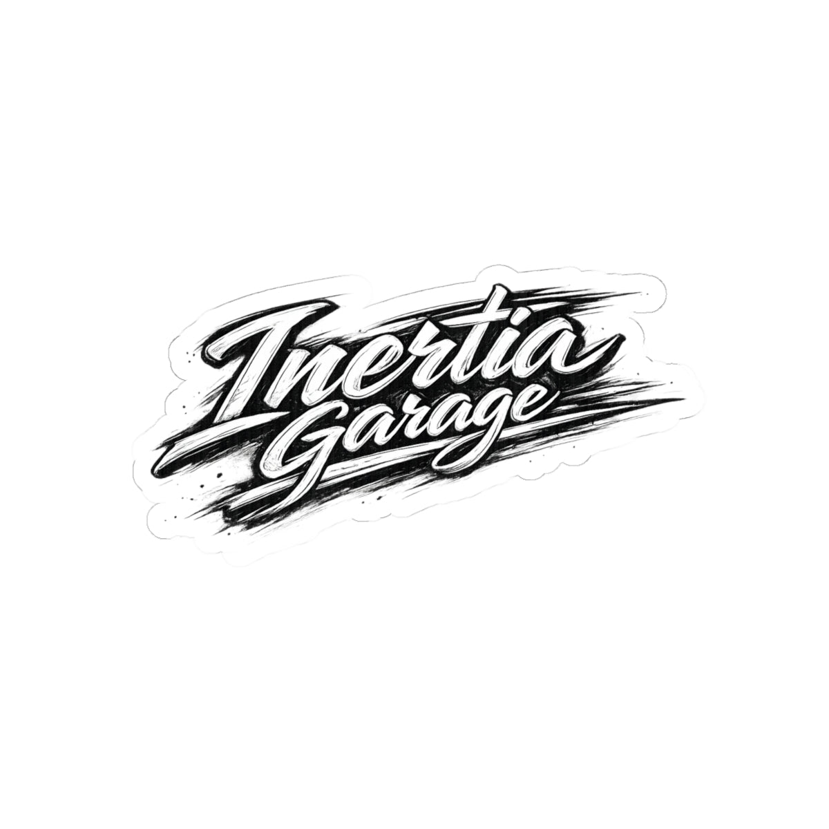 Inertia Garage Brush Script Sticker — Automotive Logo Kiss-Cut Decal